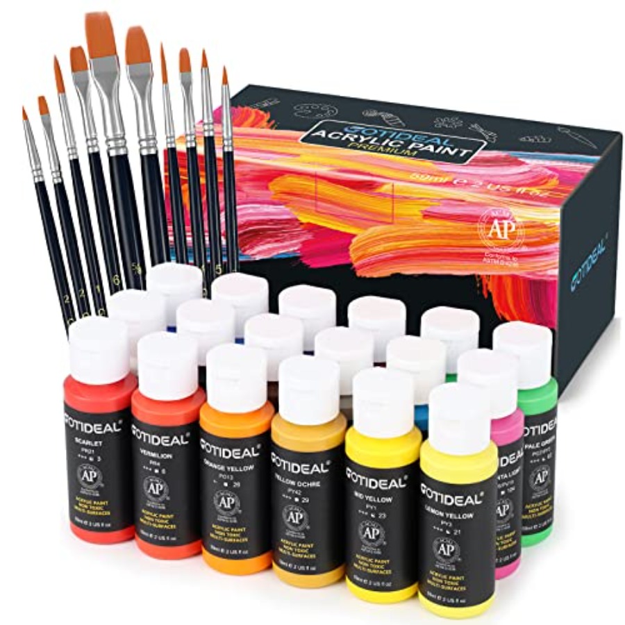 Art Craft Ideas For Adults - Acrylic Paint Set with 10 Brushes,