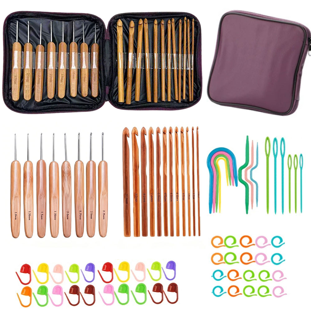 Art Craft Material - 74pcs Bamboo Crochet Hooks Set Yarn