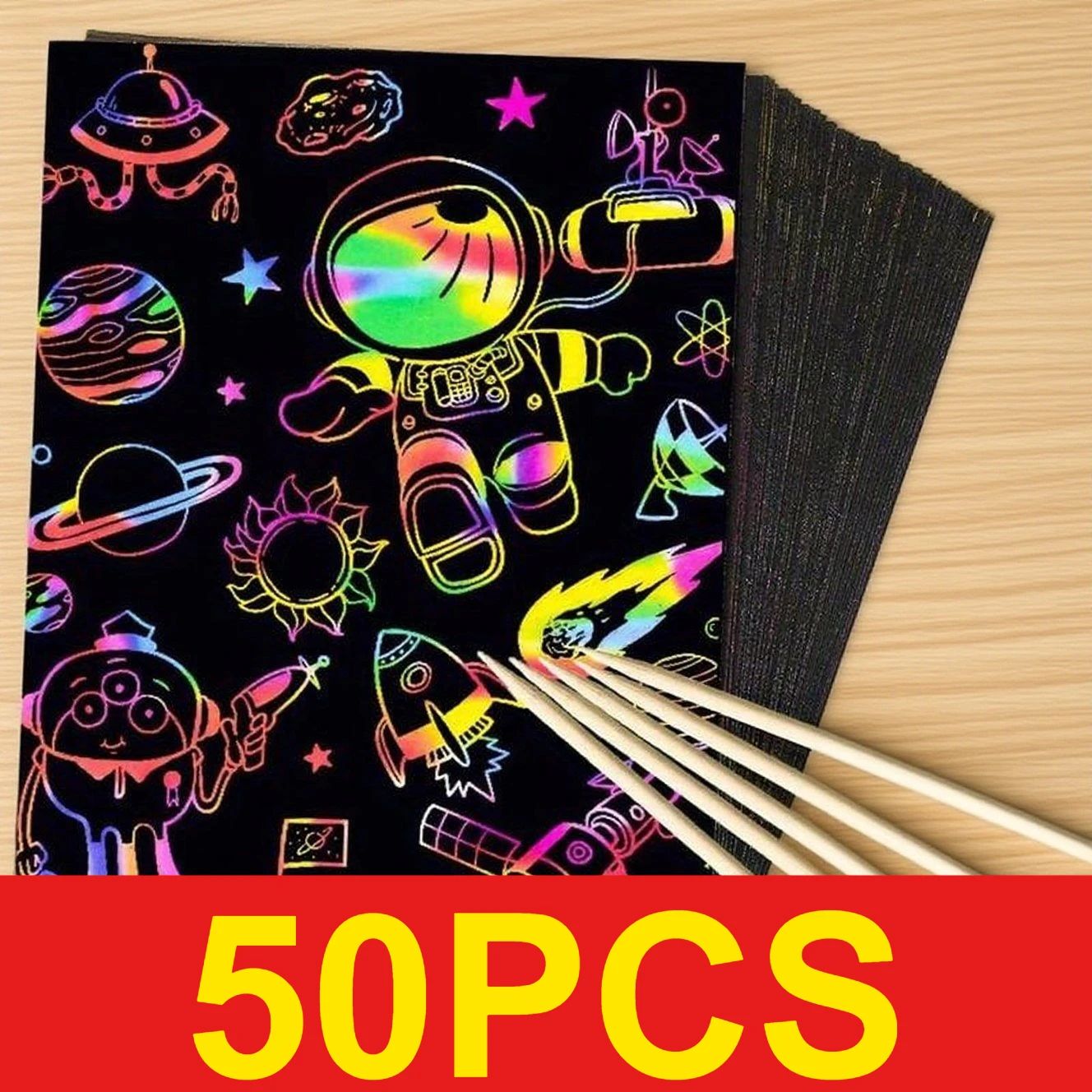 Art Craft Kits For Kids - 50 pcs Scratch Paper Kids Rainbow