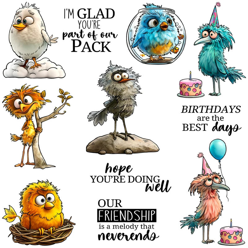 Rubber Stamp Blank - Funny Animated Birds Cutting Dies Clear
