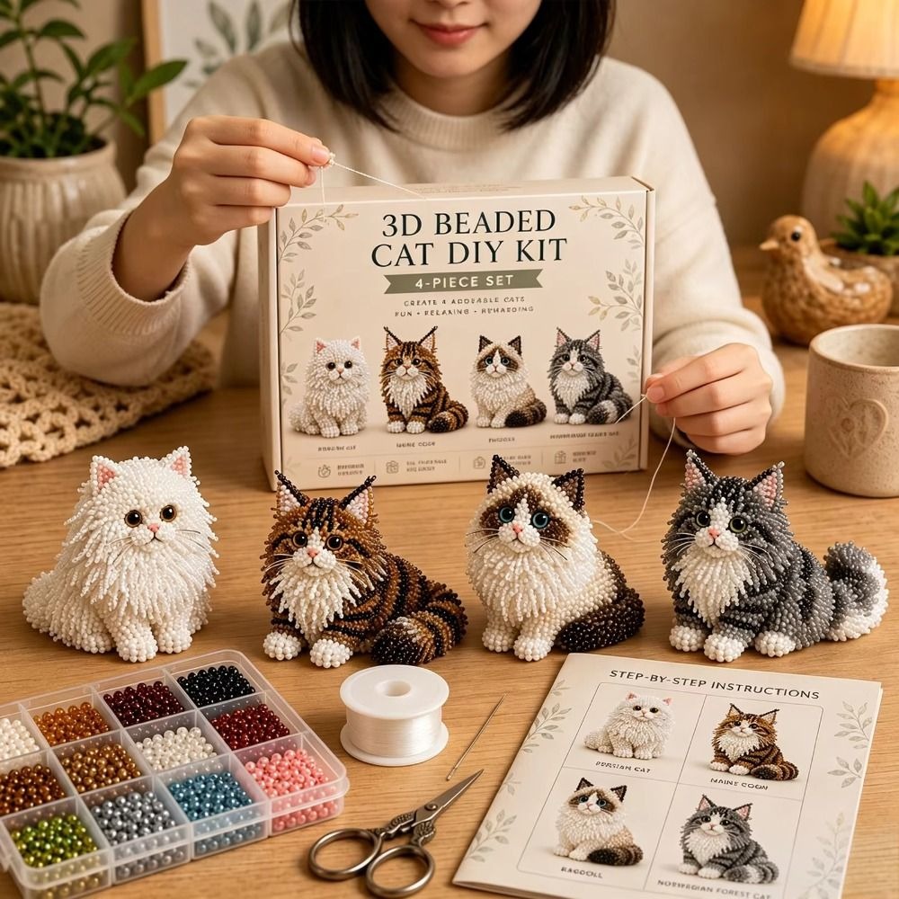 Art Craft Kits For Kids - Handmade DIY Animal Bead Embroidery Kit