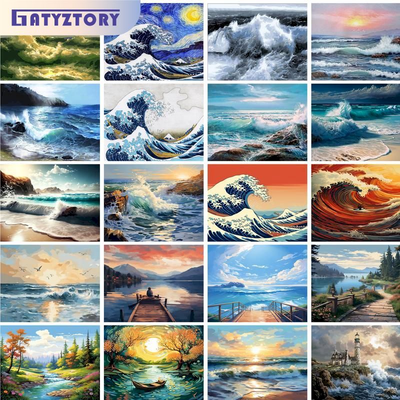 Art Craft Number - GATYZTORY Framed Ocean Beach River Landscape