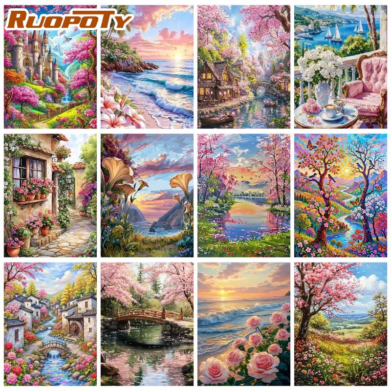 RUOPOTY Sunset Beach Paint By  - Art Craft Ideas For Adults ulasan dan harga
