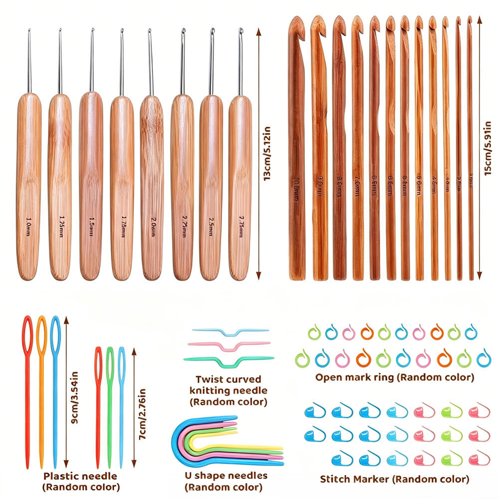 74pcs Bamboo Crochet Hooks Set - Art Craft Material ulasan dan harga