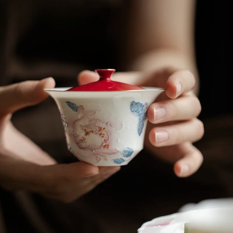 100ml Hand Drawn Peony Gaiwan  - Art And Craft Exclusives ulasan dan harga