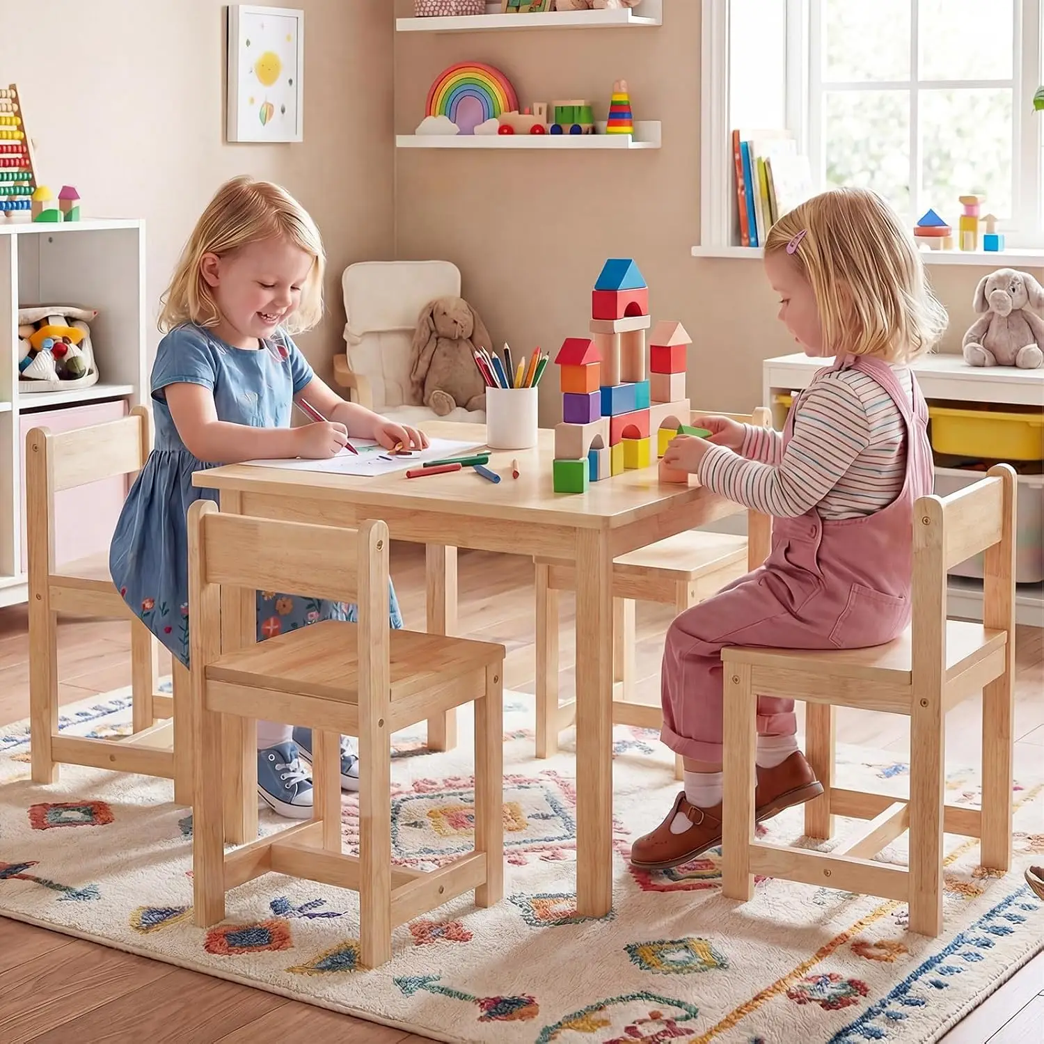 Kids Table and Chairs, 5 Piece - Art Craft Toddlers ulasan dan harga