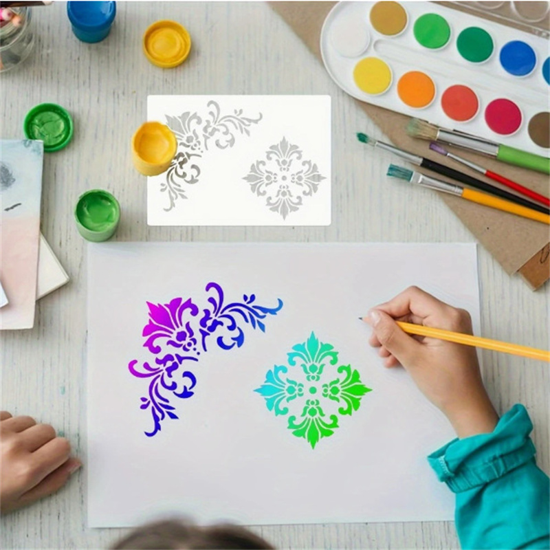 6Pcs Floral Corner Stencils fo - Art Craft Furniture ulasan dan harga