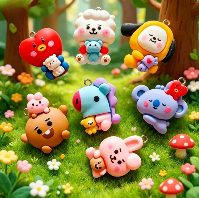 7pcs BT21 Resin Cartoon Charm  - Art Craft Material ulasan dan harga