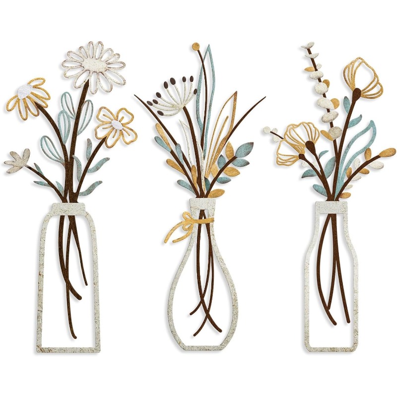 3pcs Metal Flowers Wall Decora - Art Craft Room ulasan dan harga