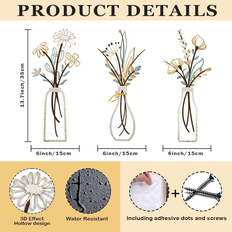 3pcs Metal Flowers Wall Decora - Art Craft Room ulasan dan harga