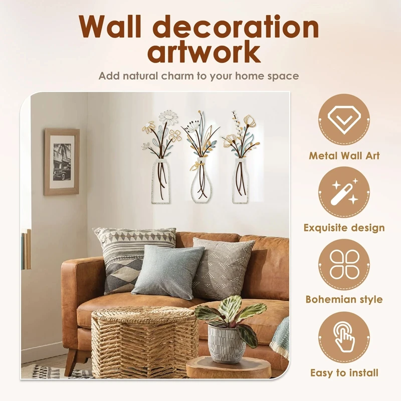 3pcs Metal Flowers Wall Decora - Art Craft Room ulasan dan harga